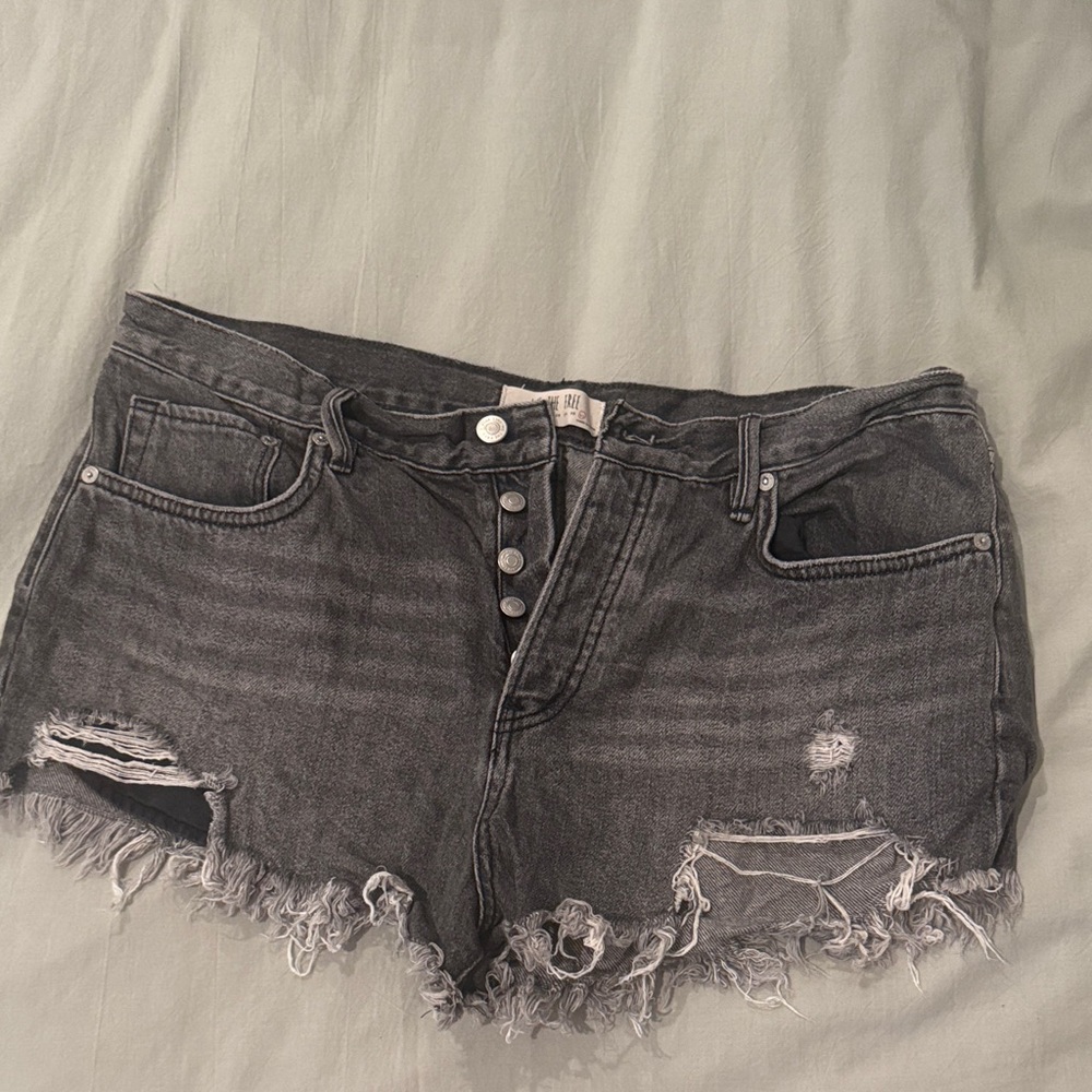 We The Free Distressed Black Denim Shorts